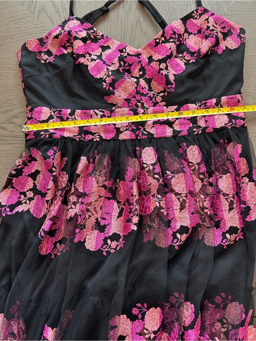 Christian Siriano Midi Dress with Pink Floral Embroidery on Black Tulle - Picture 10 of 11